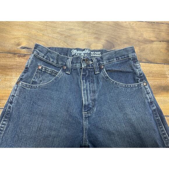 Wrangler Retro Relaxed Straight Blue Jeans Youth Size 16 Slim Adjustable Waist - Picture 3 of 9